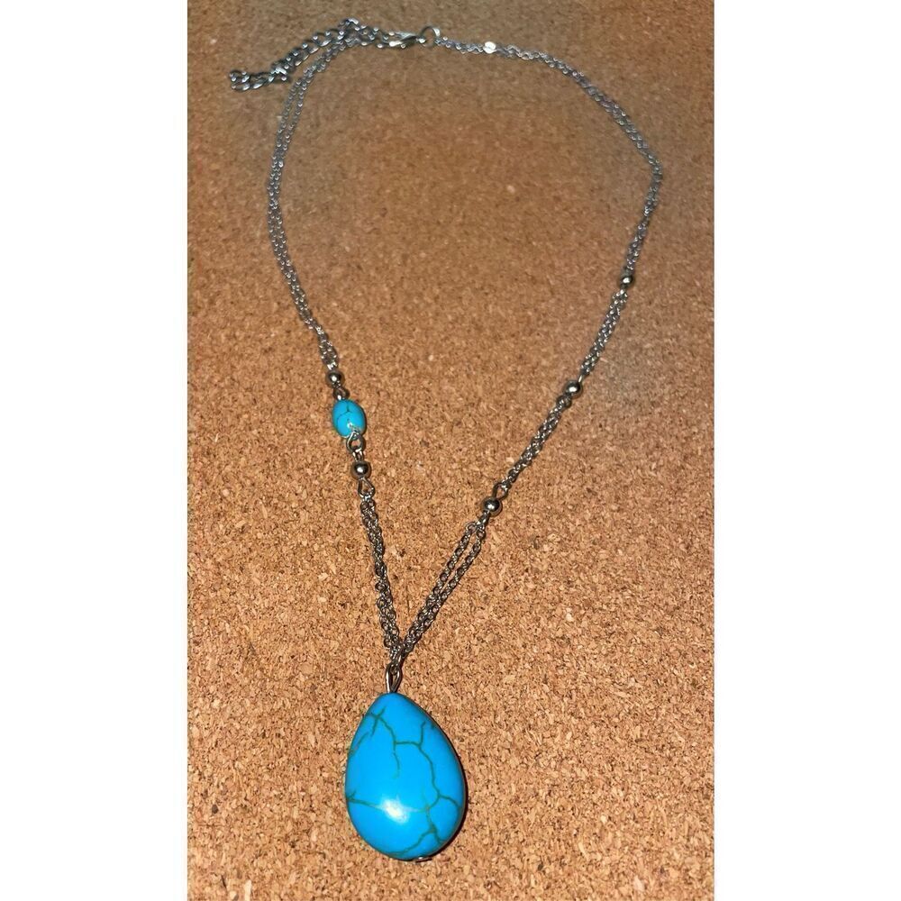 Malta Sterling Silver Double Chain & Turquoise Bead Pendant